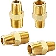 KOOTANS 3/8 NPT x 1/4 NPT Male Solid Brass Hex Nipples, Heavy Brass Pipe Adapter Fittings Reducing Nipples Connectors 4Pieces
