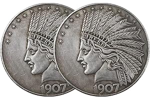 LEILEIYA 2PCS 1907 Antique Liberty Indian Head $10 Dollar Coin, Uncirculated Morgan Silver Dollars, Historical Shangui Ritual Coin, Rare Old Coins for Collectors & American Coin Collection