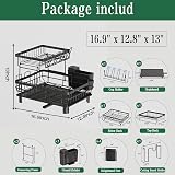 GHERISN 2 Tier Dish Drainer Rack with Drip Tray 360° Swivel Spout Black view 2