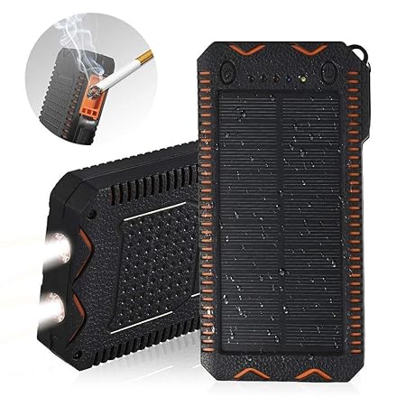 Solar Charger,15000mAh Solar Battery Charger,Portable Solar Power Bank Waterproof/Dustproof/Shockproof Dual USB Port,Phone Charger for Emergency Outdoor Camping Travel Black and Orange