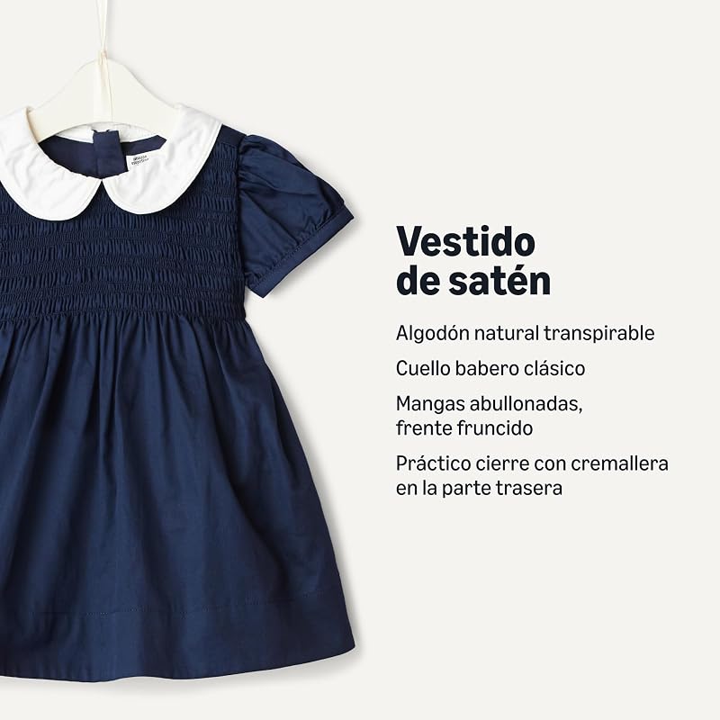 x Sofia Grainge Mamá y Yo Vestidos de Satén de Algodón Bebé-Niñas, Azul Marino, 6-9 meses