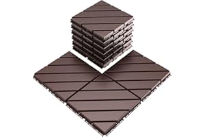 VANCASTLE Interlocking Floor Tiles, 12" x 12" Outdoor Flooring，All-Weather Waterproof Deck Tiles for Patio/Poolside/Garage/Gym, 1 Sq Ft Coverage per Tile, Easy to Install, Dark Brown/9 Pack