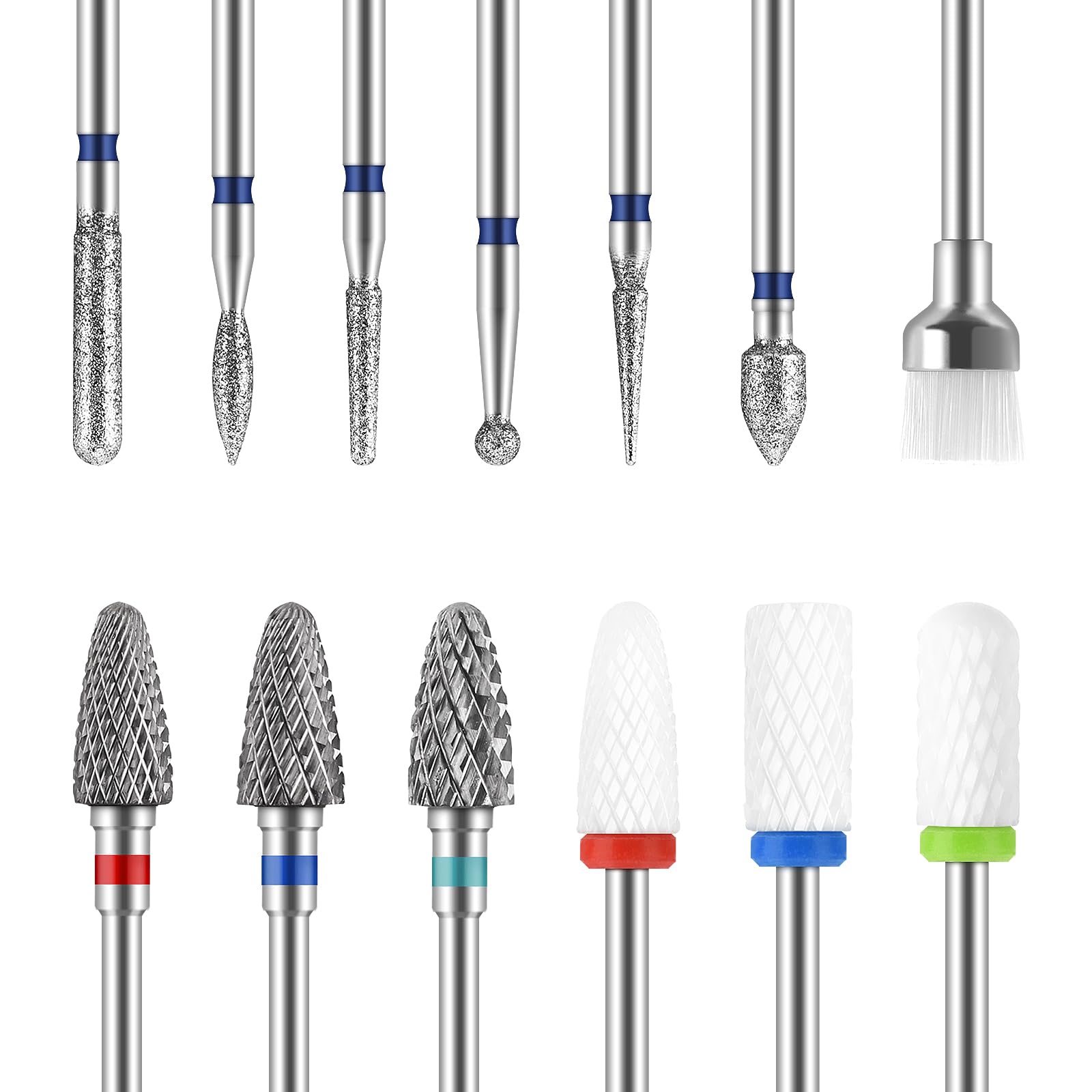 MAQUITA 13 Nail Drill Attachments, 3 Pieces Tungsten Carbide Nail Cutter Bits + 3 Pieces Ceramic Nail Cutter Bits Professional Cutter Bits Remove Gel Acrylic Cuticle