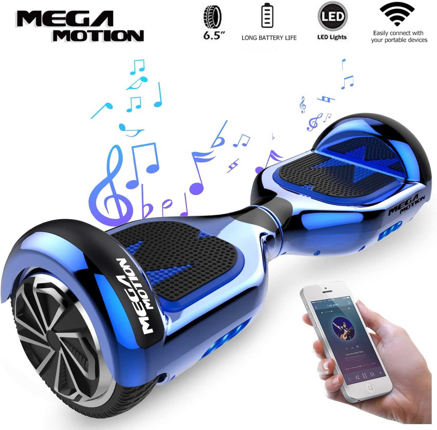 Mega Motion Kids Super Gifts Self Balanced Electric Scooter built in Bluetooth Speakers - LED
