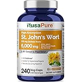 NusaPure St. John's Wort 20:1 Extract, 300 mg Equivalent to 6,000mg 240 Veggie Capsules (Vegetarian, Non-GMO & Vegan) Bioperine