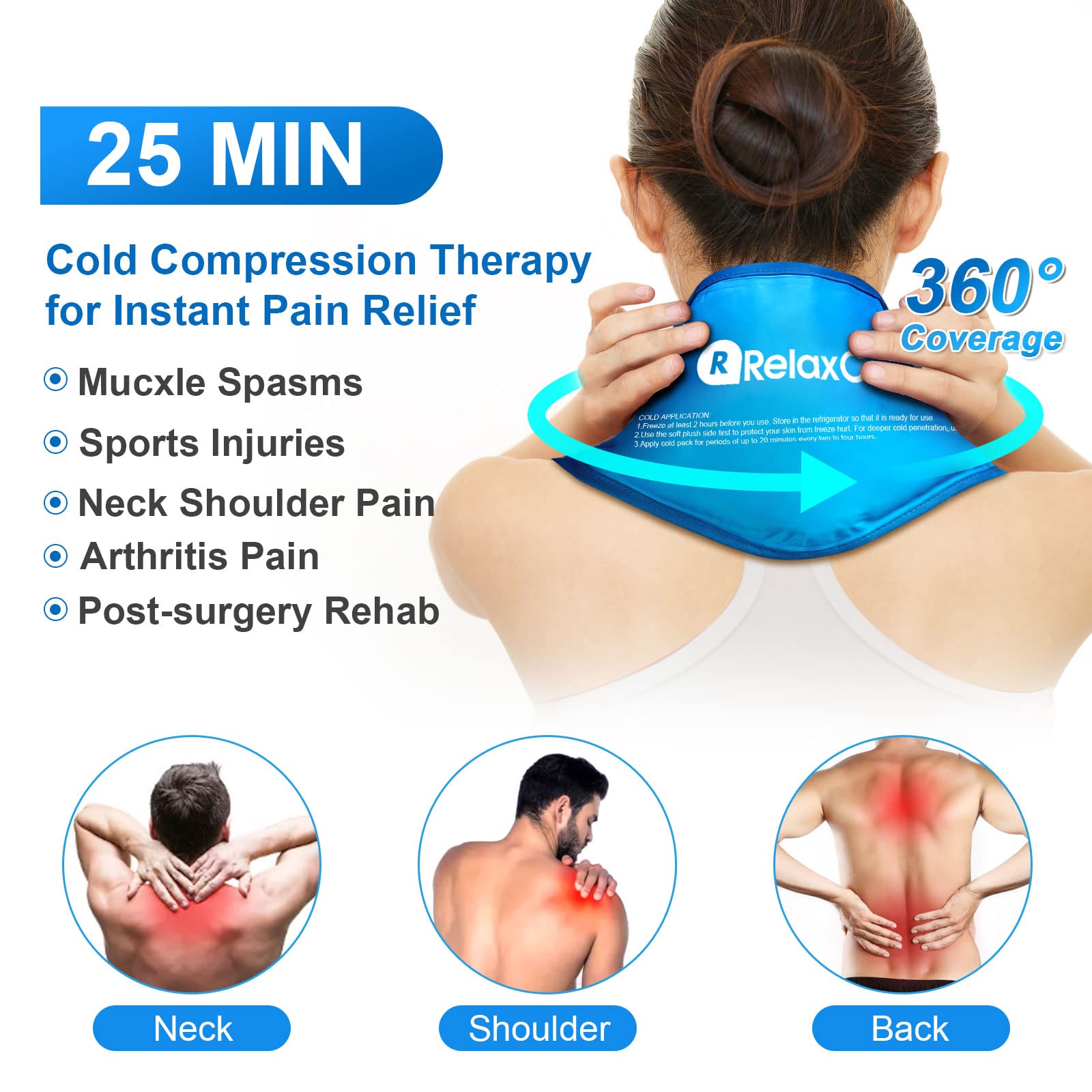 Neck Ice Pack Wrap, Reusable Gel Ice Pack for Neck Shoulders, Cold Compress Therapy for Pain Relief, Injuries, Swelling, Bruises, Sprains, Inflammation and Cervical Surgery Recovery
