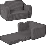 MeMoreCool Corduroy Kids Couch Sofa Folding Toddler Chair Bed Grey