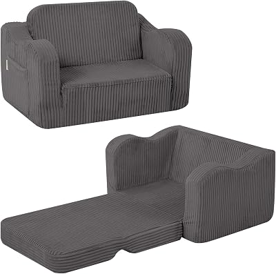 MeMoreCool Corduroy Kids Couch Sofa Folding Toddler Chair Bed Grey