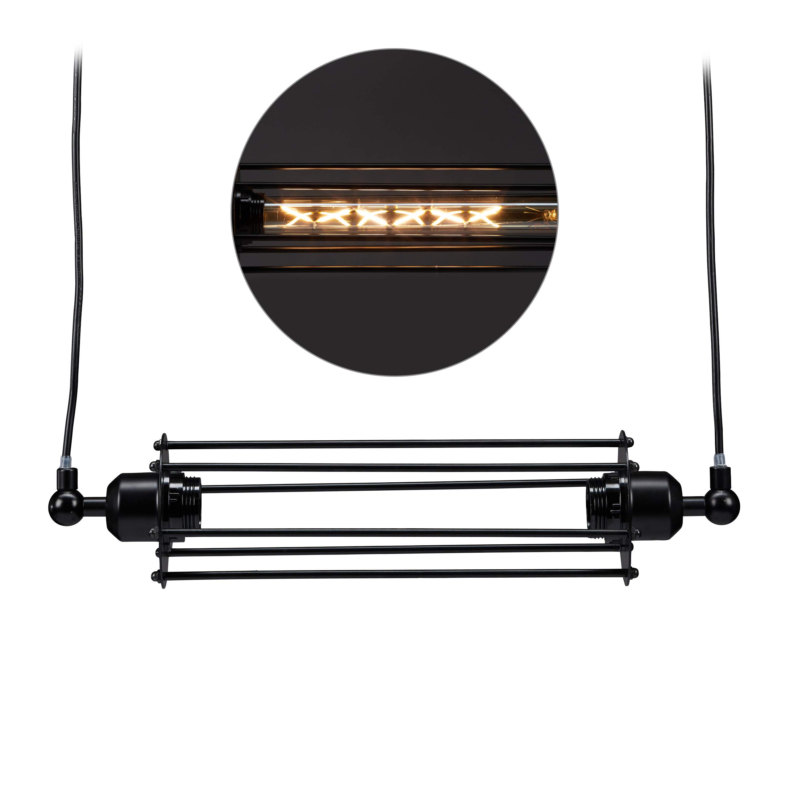 Relaxdays Industrial Hanging Lamp, Cage Light with Retro Look, Metal, Open Factory Style, E27, Adjustable, Black