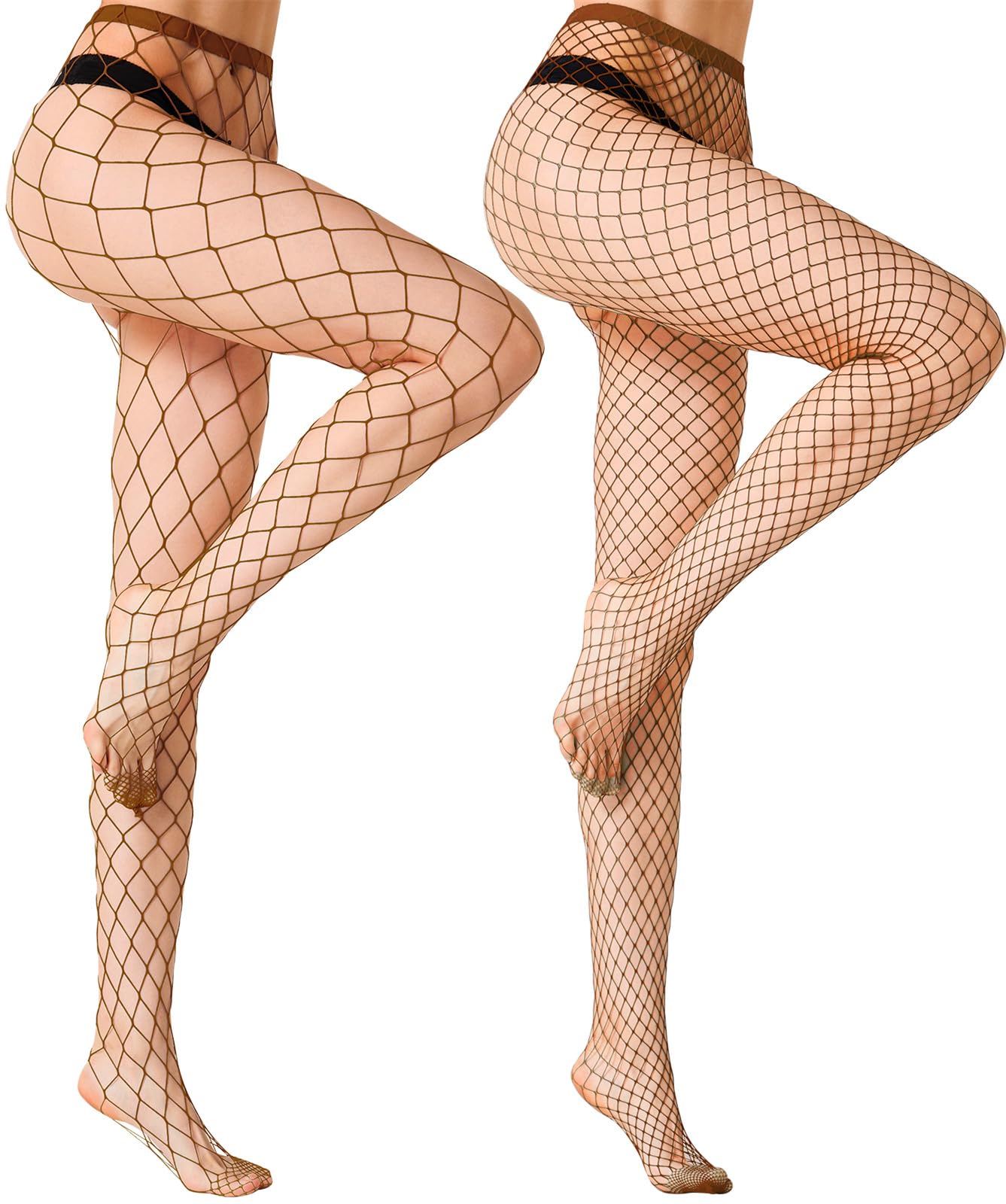 Photo 1 of MengPa Women's Fishnets Tights High Waist Stockings Party Thigh High Pantyhose 2Pcs (Brown-(L&XL Gride)) 2455