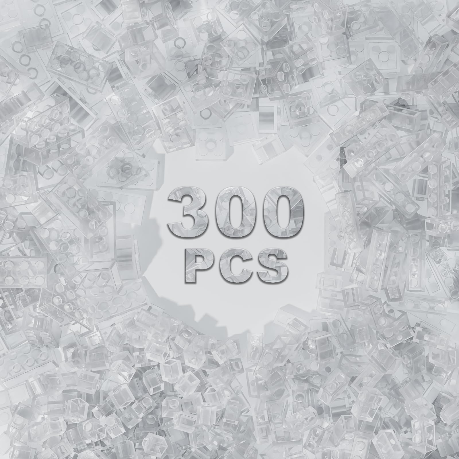 300 Pcs Classic Building Bricks, Full Transparent Bulk Bricks, Compatible With All Major Brand Parts and Pieces, Creative Toys for Boys Girls Ages 6 7 8 9 10 Years Old (Full Transparent) — image 1