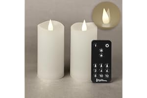 Softflame Flameless Candle Set- 2.25"x 4.2"White Set of 2 - Flickering Moving Flame Pillar Candle, Includes Remote Control - Real Wax - 2 x AA Battery Operated - Not Included