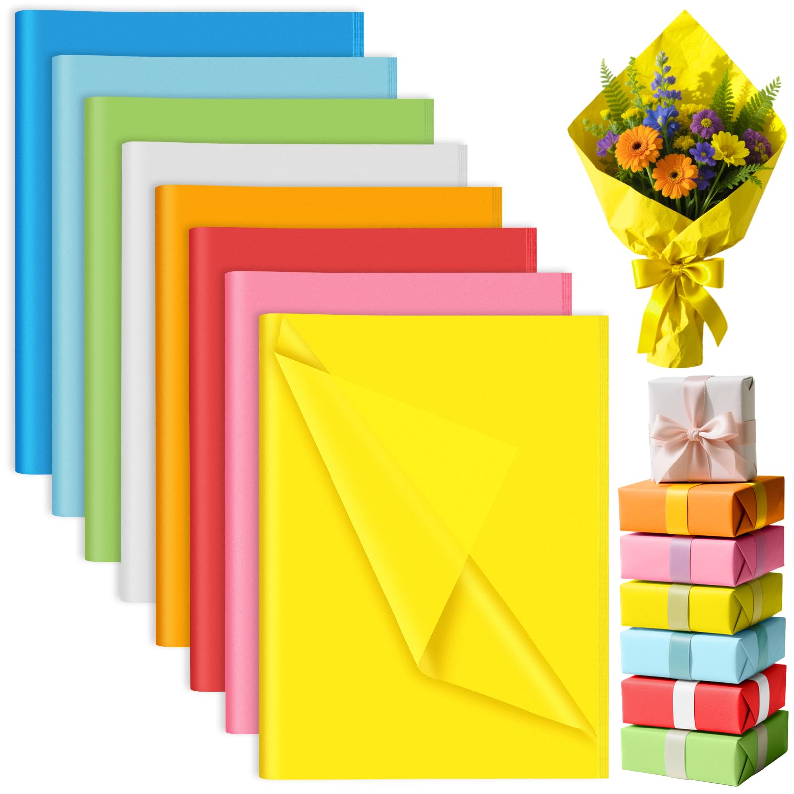 Photo 1 of PLULON 60 Sheets Colored Tissue Paper Bulk 8 Mixed Colors Gift Wrap Sheets Crepe Paper Art Tissue Paper for Packaging Craft Floral Birthday Party Festival Gift Wrapping Decorative