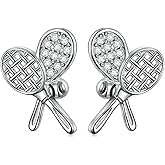 S925 Sterling Silver Tennis Racket and Ball Sport Cubic Zirconia CZ Stud Earrings Jewelry Gifts for Women Tennis lover