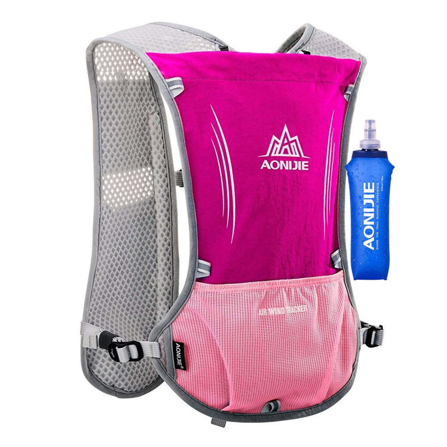 AONIJIE 5L Outdoor Sport Multifunctional Camping Backpack Cycling Running Climbing Hiking Hydration Vest Pack with 500ml Soft Flask (Pink, OneSize)