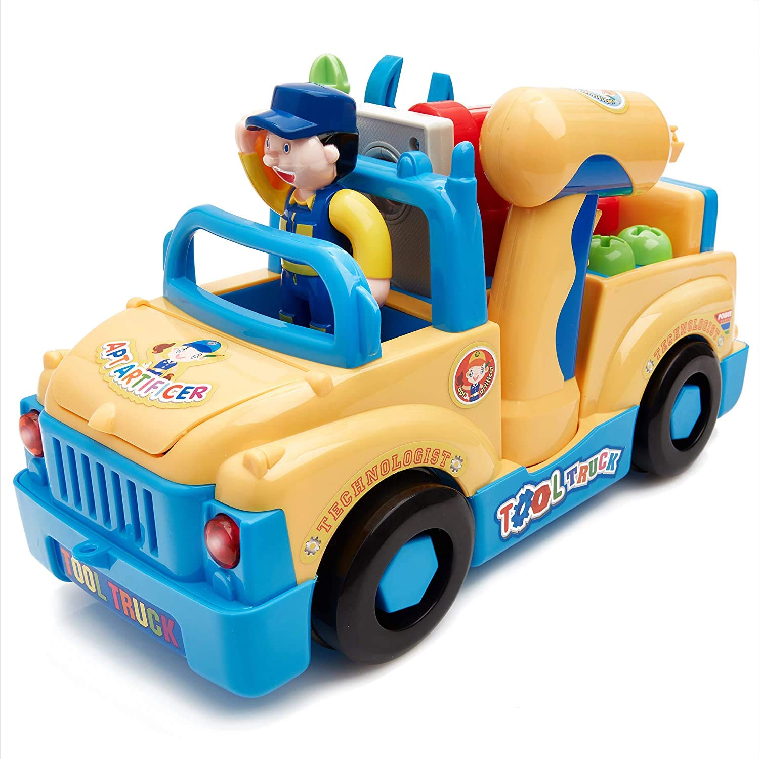 Play Pride Construction Toy Truck with Tools Set, Musical Early Development and Activity Toys, Electric Drill and Small Part Toys Storage Car for 2-3 Year Old Boys and Girls