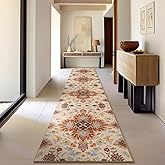 Phantoscope Washable Runner Rug 2'x10' Non-Slip, Vintage Boho Hallway Rugs for Entryway, Stair, Bedroom, Fall Orange Floral Medallion Pattern, Low-Pile Foldable Floor Carpet, Rust/Multi Floral