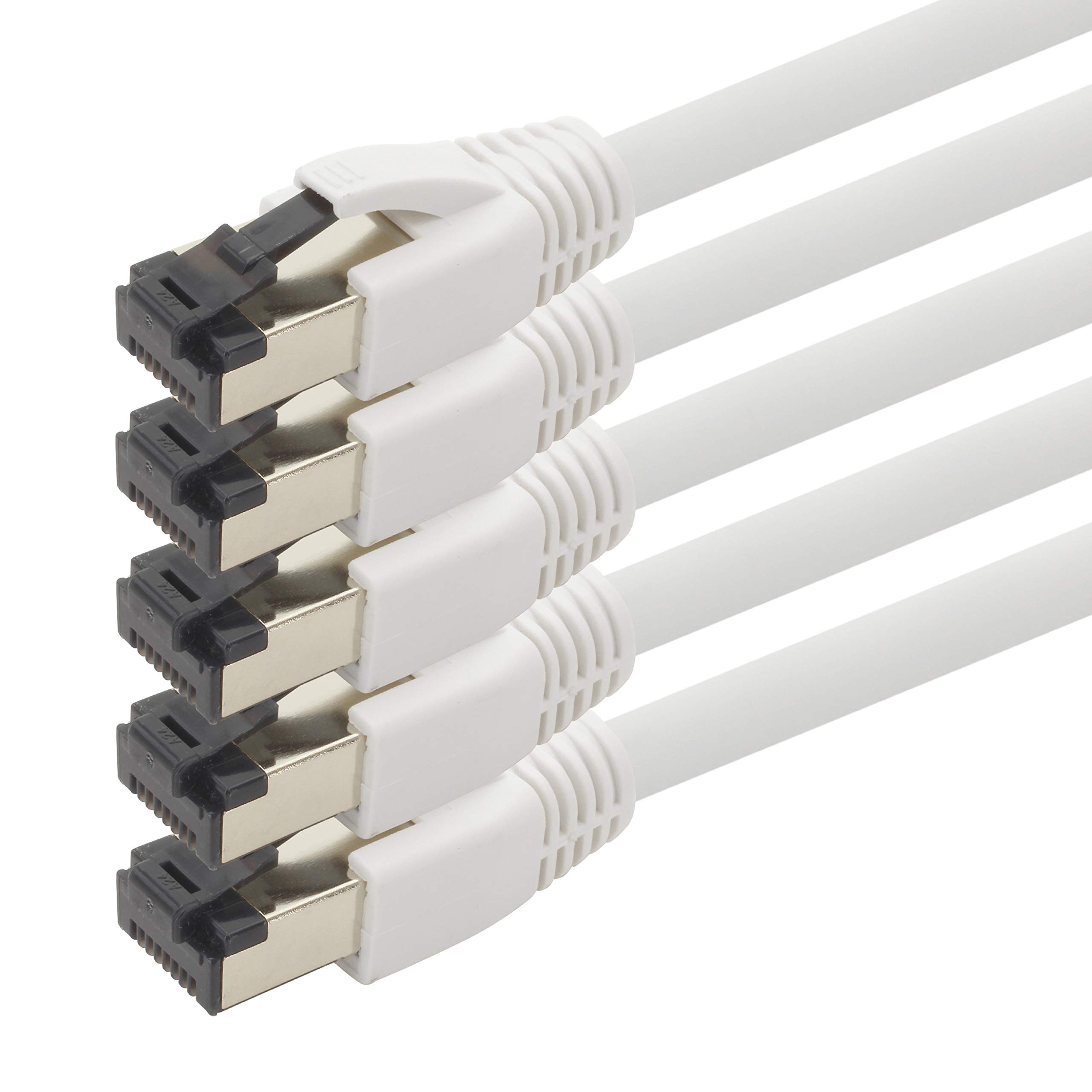 1aTTack.de 1.5m Cat 8 network cable CAT8 cable white - pack of 5 Cat.8 Lan 2000 MHz 40 Gbit s 40GBase-T Poe+ patch cable Ethernet cable LSZH - 5 x 1.5 meters white