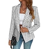 Mina Self 2026 Women’s Tweed Plaid Blazer Jacket - Double Breasted Fully Lined Work Casual Outfits with Pockets