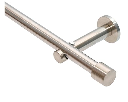 Garduna 320cm (2x160cm inkl. Verbinder) Gardinenstange Ø 16mm 'Cap', 1-lauf, edelstahl-optik (ohne Ringe)