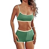 AngiMelo High Waisted Bikini Sets for Women Two Piece Tummy Control Swimsuits Modest Bathing Suit Shorts Swim Suits Teens