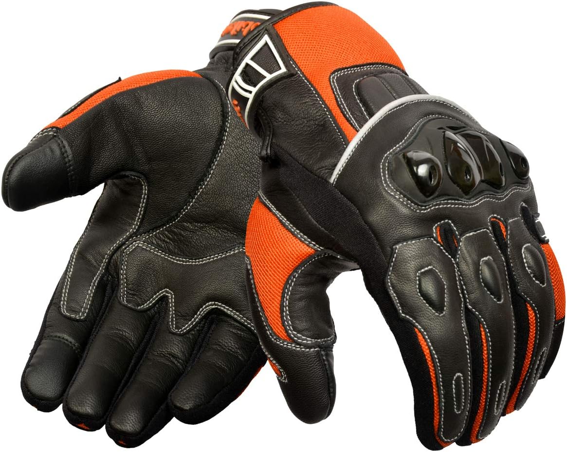 Oro Biker Motorbike Motorcycle Gloves, Premium Leather and Summer Mesh