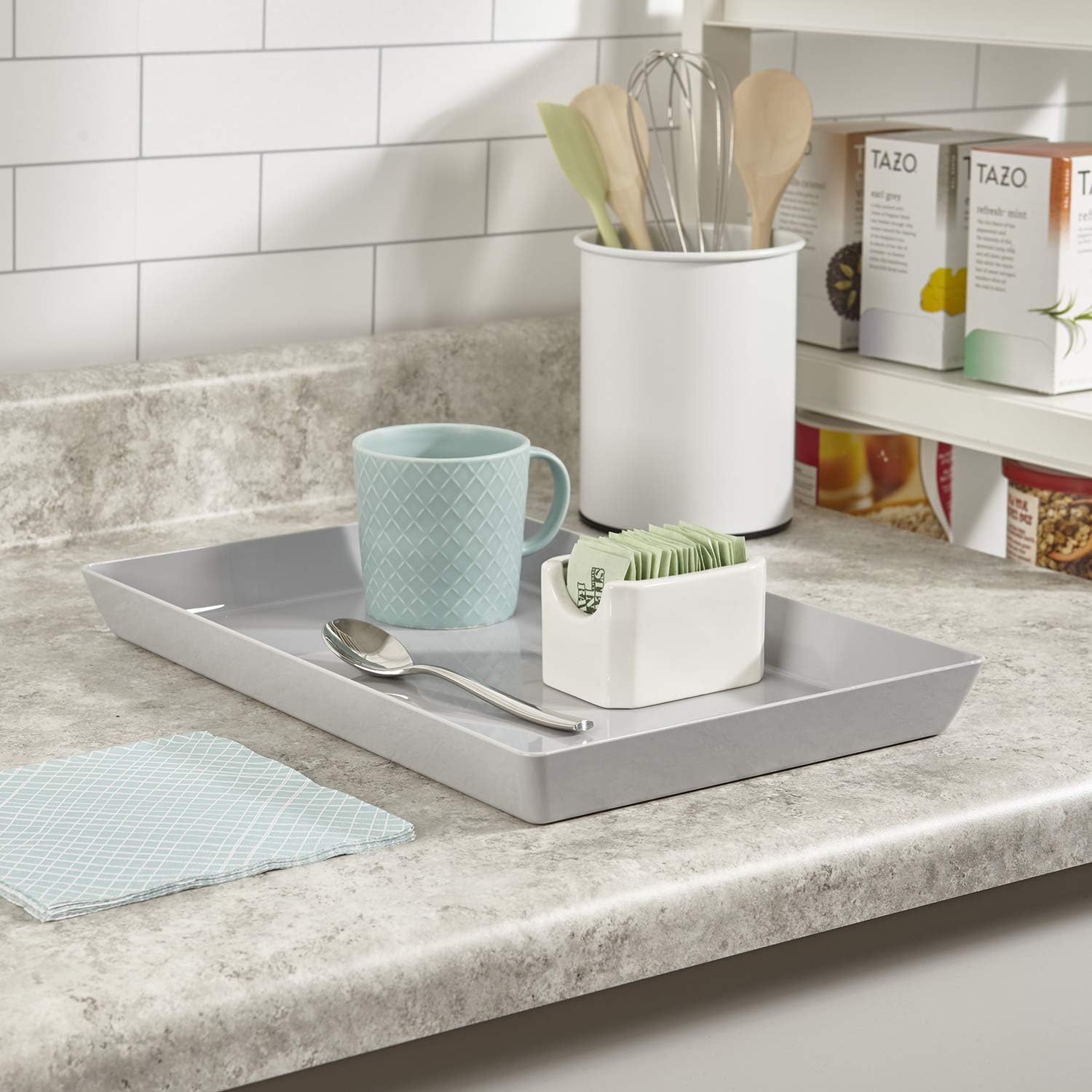Avant 15" x 10" Plastic Serving Tray | Set of 3 Light Grey: Kitchen & Dining