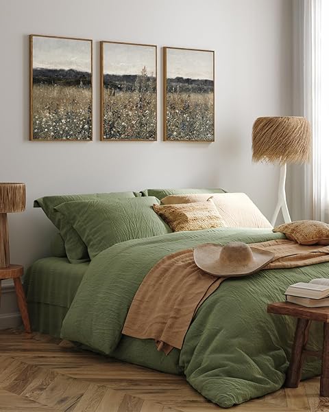INSIMSEA OVERSIZED VINTAGE LANDSCAPE ART FOR LIVING ROOM BEDROOM,3PCS, EXTRA LARGE FRENCH COUNTRY PAINTINGS WALL DECOR FOR HOME, RUSTIC FARMHOUSE MEADOW FRAMED CANVAS PRINTS PICTURE,16X24IN