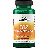 Swanson Vitamin B12 (Cyanocobalamin) - 500mcg Each, 250 Capsules - Energy, Nervous System, and Overall Wellness Support