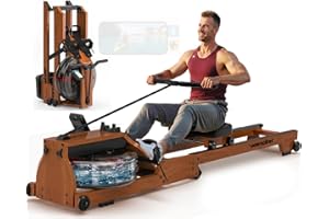 Water Rowing Machine for Home Use, WENOKER Wooden Foldable Rower Machine with Adjustable Monitor & Bluetooth APP, Large Water
