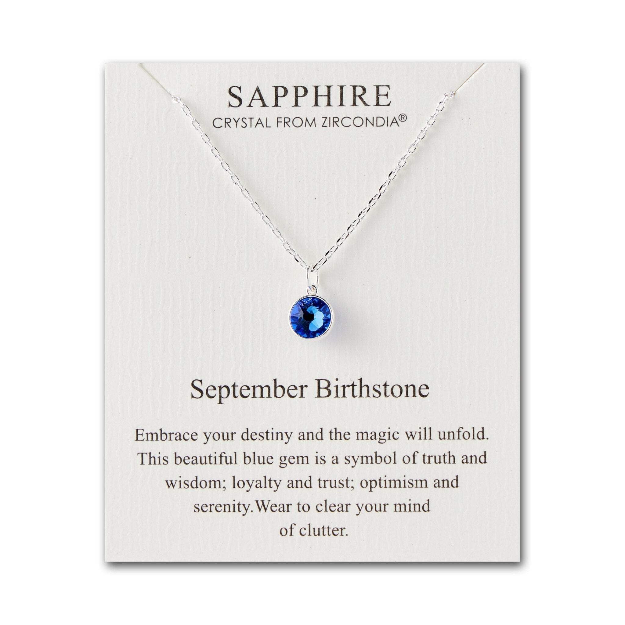 Philip Jones September (Sapphire) Birthstone Necklace Created with Zircondia® Crystals
