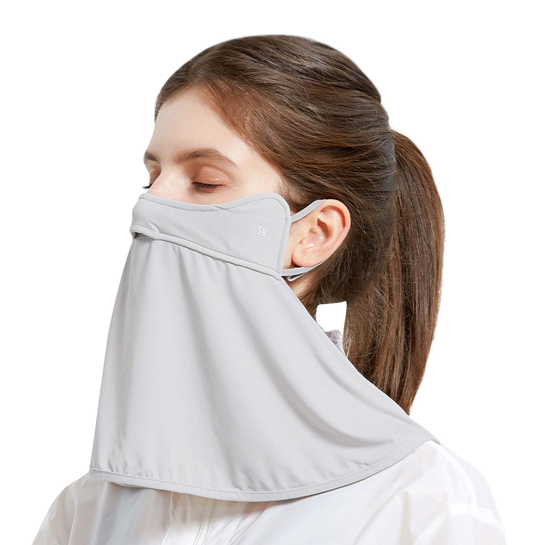 ECOMBOS Face Scarf - Face Neck Cover Sun UV Protection Balaclava Bandana Face Covering Neck Gaiter Breathable Windproof Anti-dust Earhook for Women Outdoor (Grey)