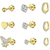 Zolure Cartilage Earrings Flat Back Earrings for Women Cartilage Piercing Jewelry 20g Helix Piercing Jewelry Stainless Steel Stud Earring Set