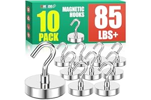 MIKEDE Magnetic Hooks, 85 Lbs Heavy Duty Earth Magnets with Hooks for Cruise Cabin, 10 Pcs Strong Locker Magnetic Hooks for Hanging, Metal Magnetic Hanger for Classroom, Grill, Fridge, Kitchen