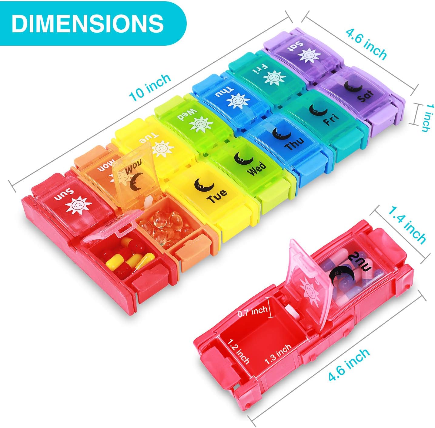 Weekly Pill Box Case 7 Day,Daily Pill Organizer 2 Times A Day,Portable Travel Pill Container Dispenser Holders with Large Removable Compartments to Hold Vitamins,Fish Oil,Supplements and Medication: Health & Personal Care