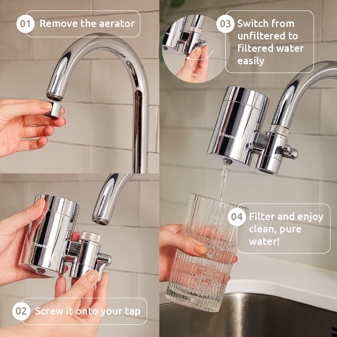 Tappwater EcoPro SMR-Wasserfilter Wasserhahn mit 6 Stufen und Swedish Mineral Rock. Filtert +100 Stoffe und fügt Mineralien für reines, gesundes Wasser hinzu. Wasserreiniger mit exklusiver Technologie 6