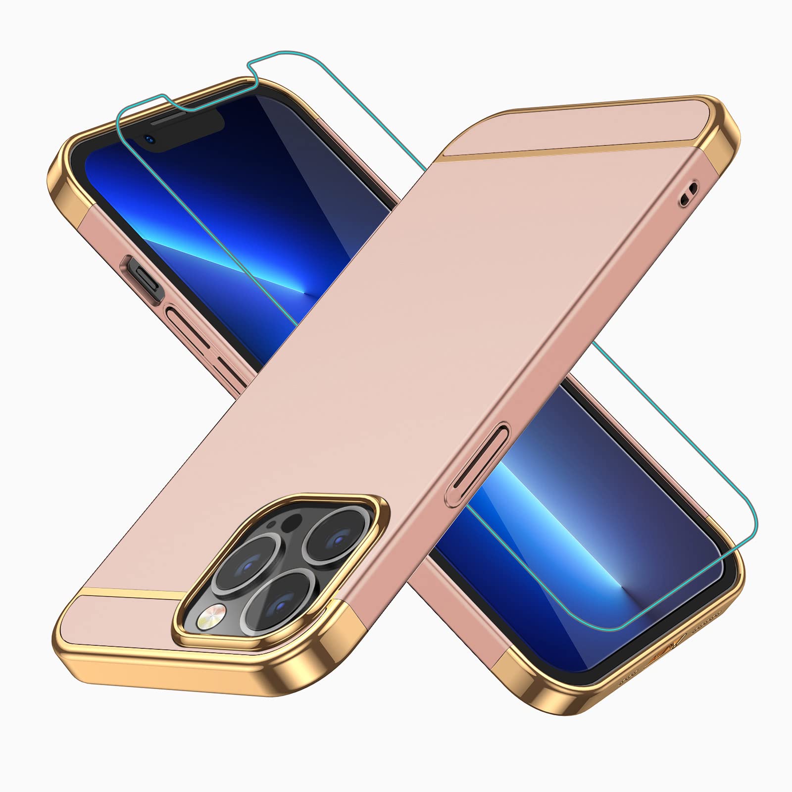 MOFI Ultra Slim Designed for iPhone 13 Pro Case, Shockproof Protective Phone Case with [1 x Screen Protector] Hard Cover (6.1 inch) 2021 - Rose Gold