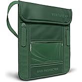 VENTURE 4TH Neck Wallet, RFID Blocking Passport Holder for Travel – Hidden Neck Pouch with 5 Compartments, Slim Lightweight Organizer with Adjustable Strap for Cash, Cards & Passport (Sleek Green)