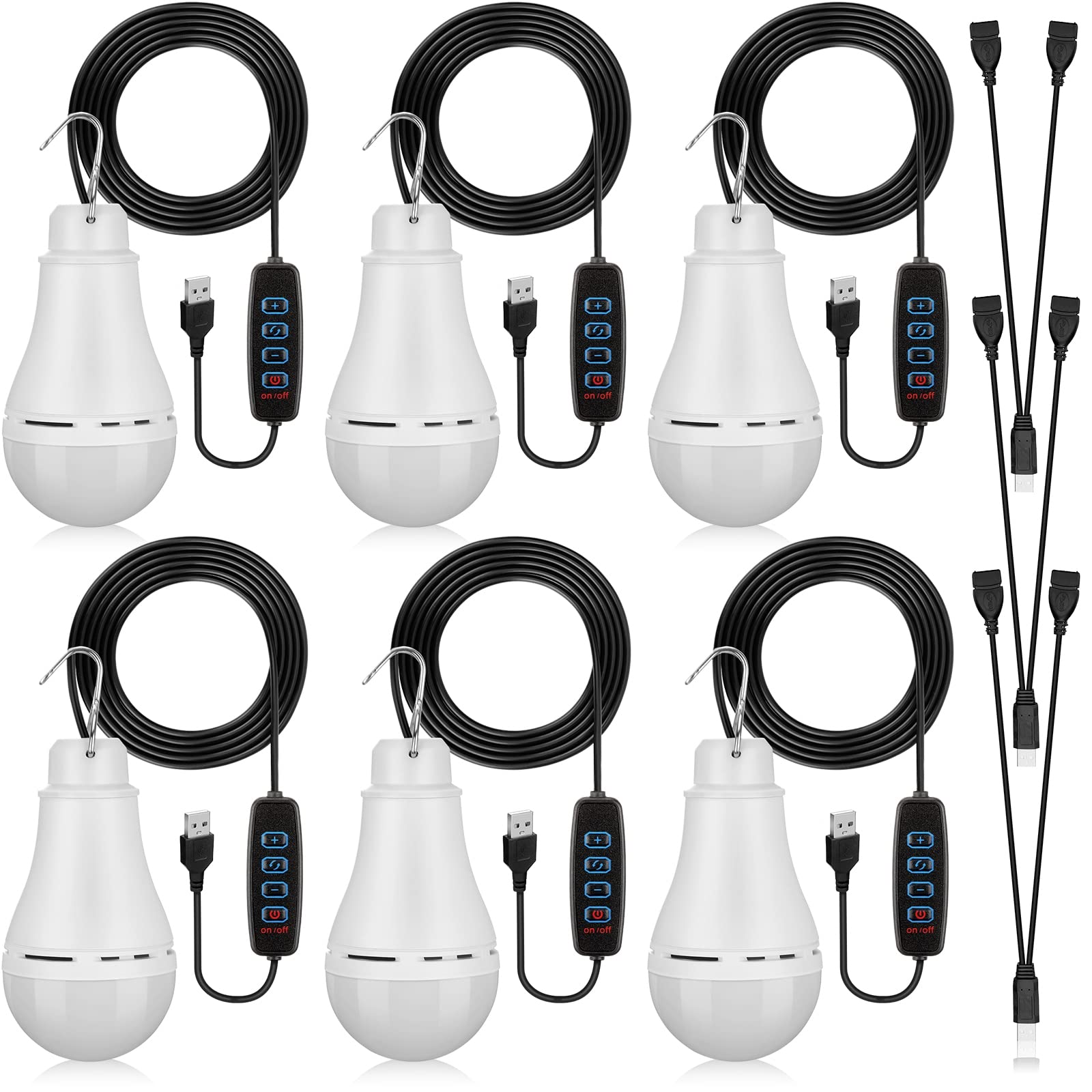 Photo 1 of Kittmip 6 Pcs USB Light String LED Portable Light Bulb Rechargeable USB Strip Camping Lantern with Splitter Cable for Camping Porch Backyard Garage Warehouse Truck Fishing Boat