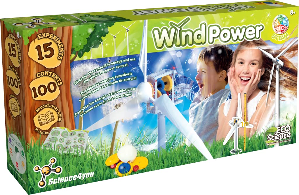 Science4you - Giant Windmill 1 Metre, Wind Power Kit for Kids +8 Years - Educational Toy, Science Kit with 15 Experiments for Kids, Uses Renewable Energy to Charge Batteries, STEM Toy Age 8-12 Years