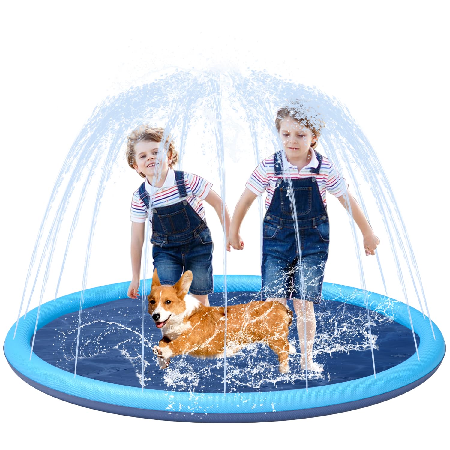 Photo 1 of YSJILIDE Non-Slip Large Sprinkler Splash Play Mat,Splash Pad for Kids and Dog (Blue, XL-68)