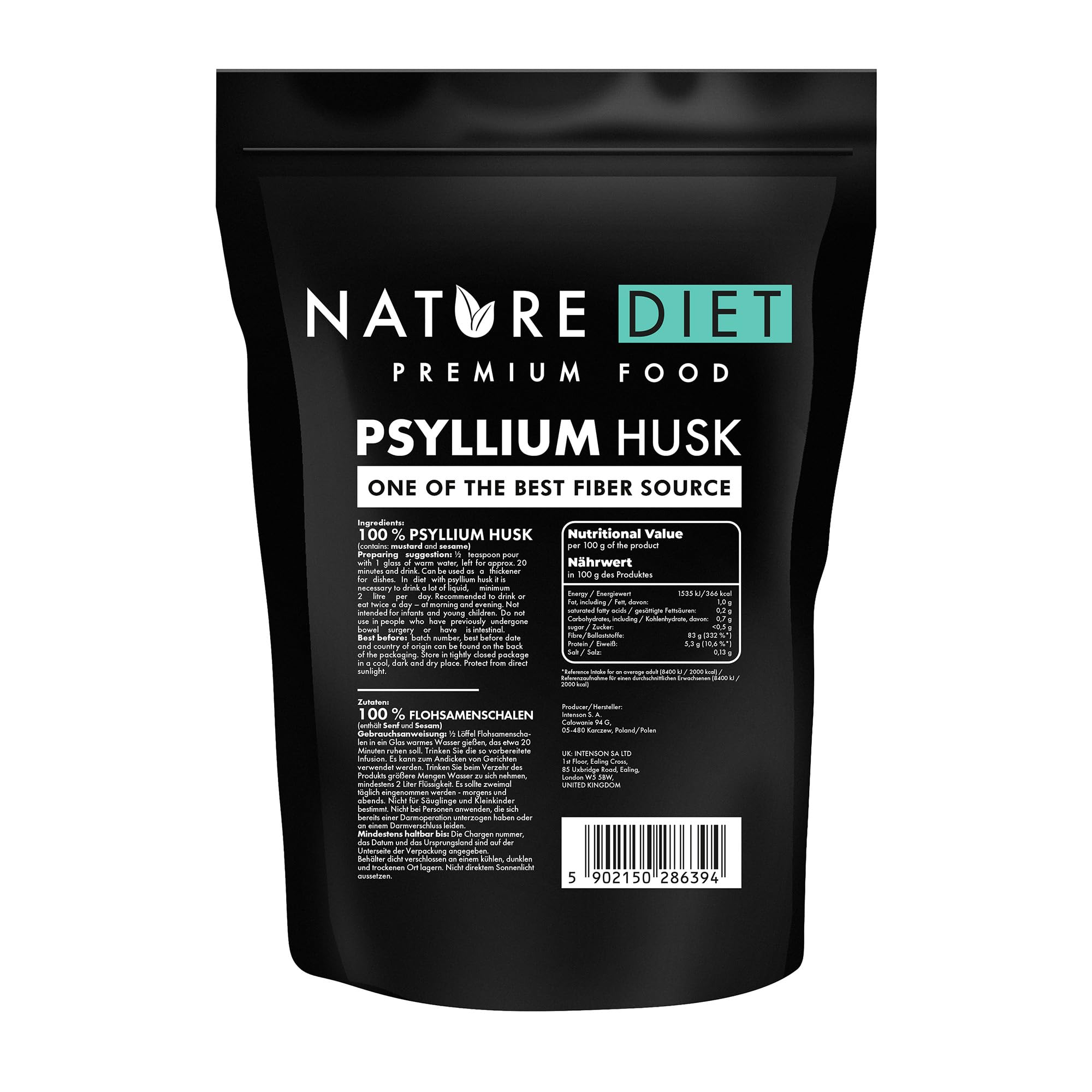 Nature Diet - Psyllium Husk 1000 g | Source of Fibre | Digestion | Detox, Packaging May Vary