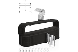 HGYZE Velvet Pants Hangers with Non Slip Bar, 20 Pack Felt Trouser Hanger, Perchas Terciopelo, Percha para Pantalones with 360° Swivel Hook for Spaghetti Strap Dresses, Shorts, Jeans, Slack, Black