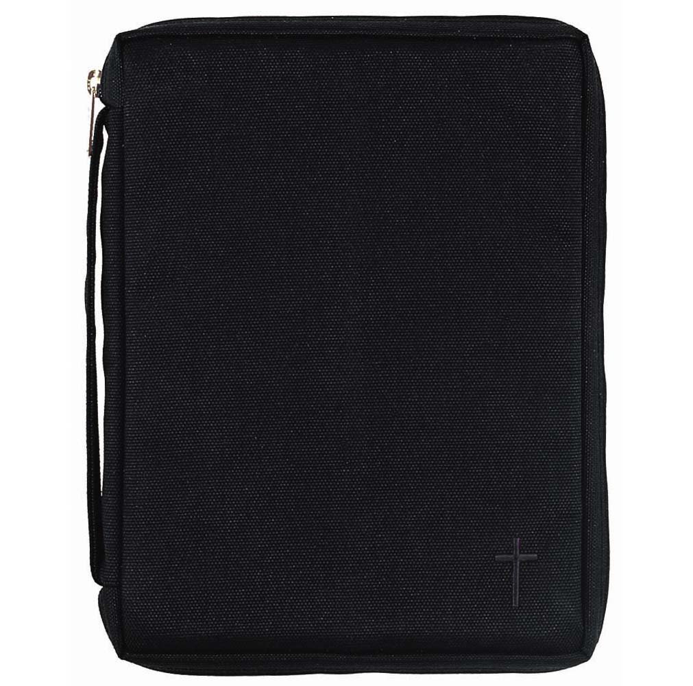 Black Cross Reinforced Polyester Bible Cover Case with Handle, Black, XL