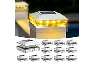 KEILAIMO Solar Post Cap Lights, 12-Pack Upgraded Outdoor Deck Fence Post Solar Lights for 4x4 5x5 Wood/Vinyl Posts, IP65 Waterproof, 10-12 Hours Warm White Glow for Garden/Patio/Porch - White