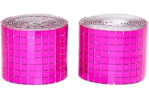 Giftmeet Self Adhesive Disco Ball Tiles, 3200 Pieces Rose Red Mirror Mosaic Tiles, 5 x 5 mm Glass, Modern Contemporary Style, Multi-Surface, Roll, 2 Rolls (Rose Red)