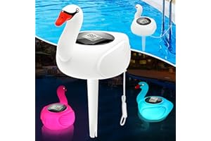 KingSom Digital Pool Thermometer,Solar Pool Thermometer Floating Easy Read with Colorful Swan Light,Floating Pools Thermometers with Large LCD Screen and String,Pond Water Temperature Thermometers