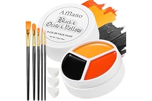 OYGCEE Black Yellow Orange Face Body Paint Kit, Pumpkin Halloween Makeup Cream Bodypaint with Brushes & Sponge Applicators for Kids, Facepaint Set for Scarecrow Clown Tiger Lion Fox Costume Cosplay SFX Looks