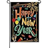 Artofy Happy New Year 2026 Small Decorative Garden Flag, Colorful Balloon Fireworks Champagne Celebration Yard Lawn Outside Decor, Christmas Winter Burlap Outdoor Home Decoration Double Sided 12 x 18