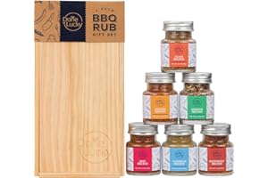 DONE LUCKY BBQ Rub Gift Set - Spice Gift Set in Premium Wooden Box - Great Grilling Gift for Father's Day, Christmas, Birthday for Him, Dad, Men, or Her - Unique Barbecue Seasonings (Set of 6)